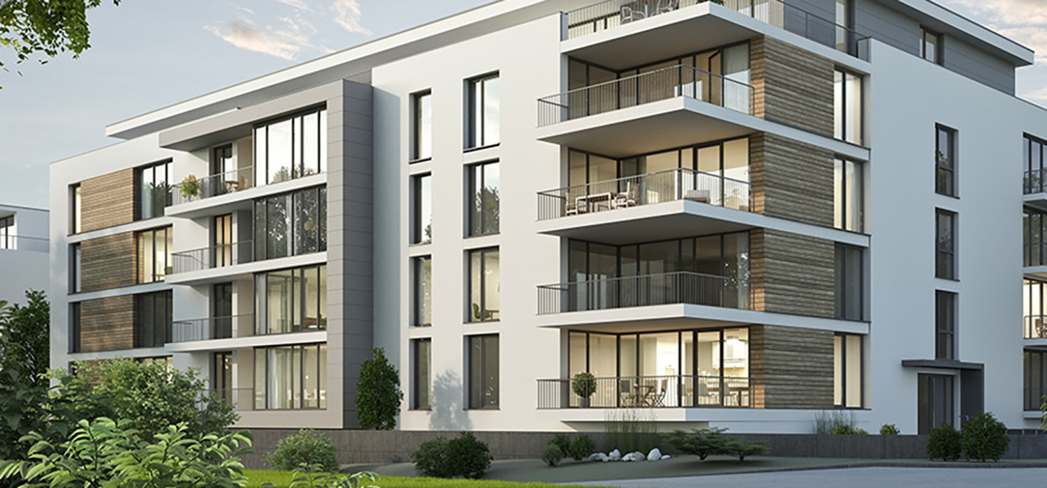 Personnes devant un immeuble d'entreprise